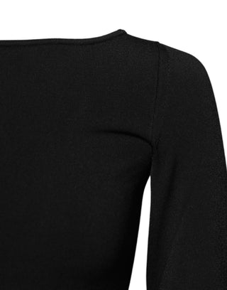 Schwarzes Langarm-Pullover-Top aus Viskose