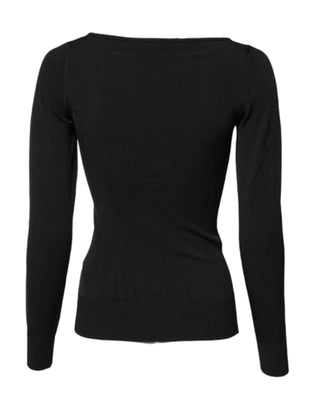 Schwarzes Langarm-Pullover-Top aus Viskose