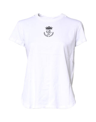 Weißes Baumwoll-Rundhals-T-Shirt mit Logo-Krone