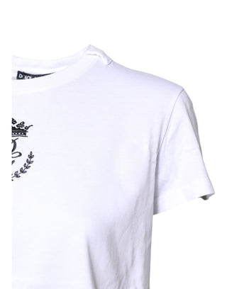 Weißes Baumwoll-Rundhals-T-Shirt mit Logo-Krone