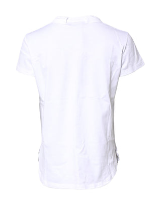Weißes Baumwoll-Rundhals-T-Shirt mit Logo-Krone