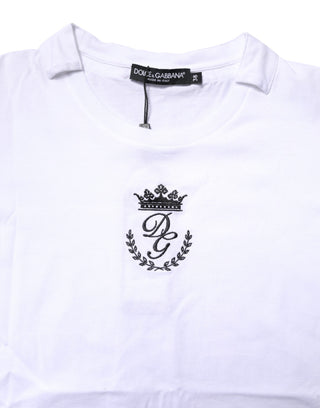 Weißes Baumwoll-Rundhals-T-Shirt mit Logo-Krone