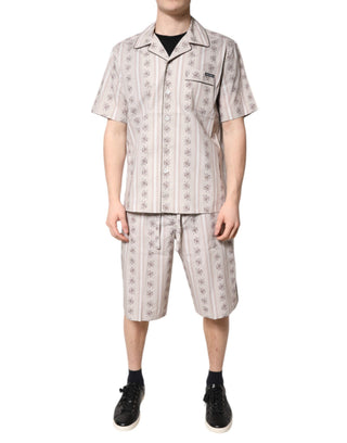 Pijama de algodón para hombre con estampado floral beige  