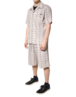 Pijama de algodón para hombre con estampado floral beige  