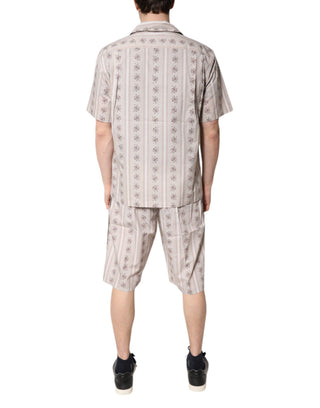 Pijama de algodón para hombre con estampado floral beige  