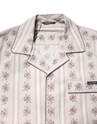 Pijama de algodón para hombre con estampado floral beige  