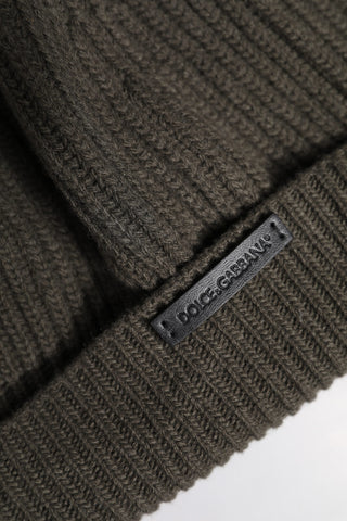 Green Wool DG Plaque Knitted Winter Beanie Hat