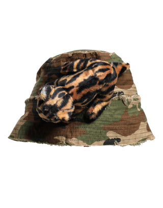 Sombrero tipo cubo de ala ancha con adornos de leopardo multicolor