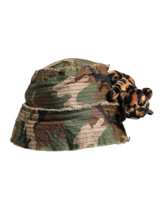 Sombrero tipo cubo de ala ancha con adornos de leopardo multicolor