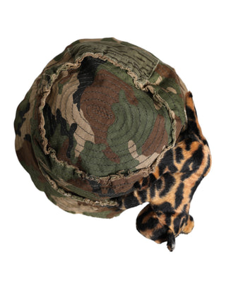 Sombrero tipo cubo de ala ancha con adornos de leopardo multicolor