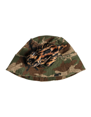 Sombrero tipo cubo de ala ancha con adornos de leopardo multicolor