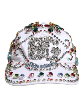 Gorra de béisbol blanca con adornos de cristales multicolor