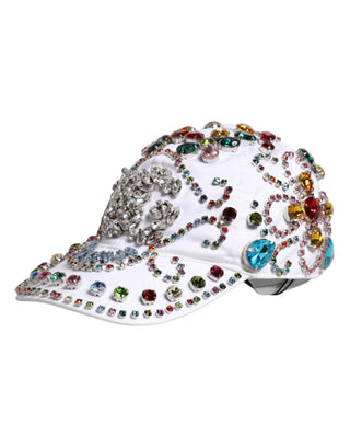 Gorra de béisbol blanca con adornos de cristales multicolor