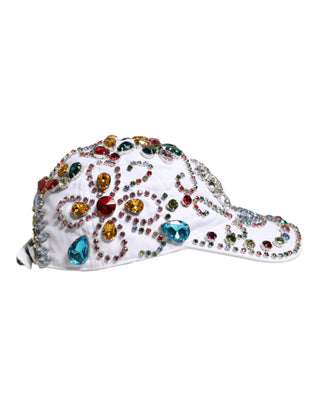 Gorra de béisbol blanca con adornos de cristales multicolor