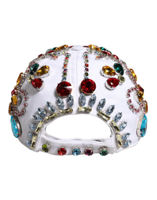 Gorra de béisbol blanca con adornos de cristales multicolor