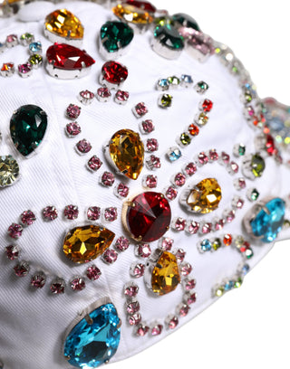 Gorra de béisbol blanca con adornos de cristales multicolor
