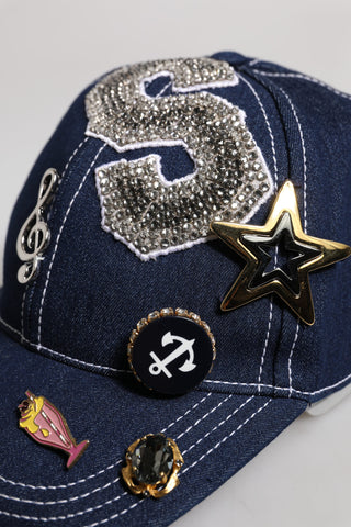 Blue Crystal Embellishment Baseball Cap