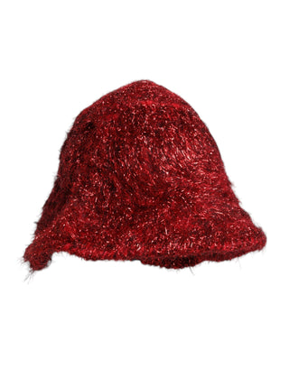 Sombrero tipo cubo de viscosa roja con brillo y ala ancha