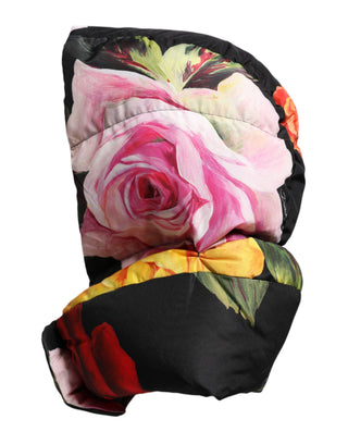 Kopfwickel-Mütze mit schwarzem Blumenmuster