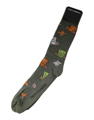 Grüne Nylon DG-Bären bedruckte Wadenlange Socken