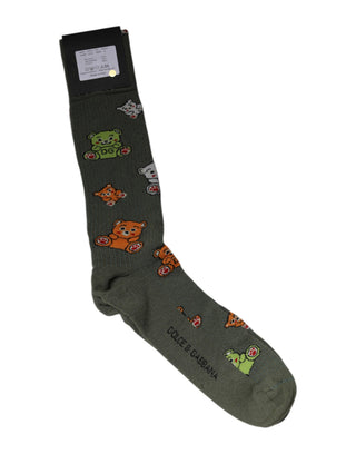 Grüne Nylon DG-Bären bedruckte Wadenlange Socken