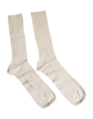 Calcetines beige de algodón elástico con logo hasta media pantorrilla