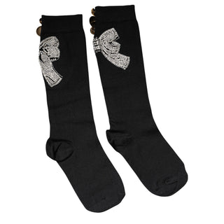 Calcetines negros de punto con adorno floral de cristales