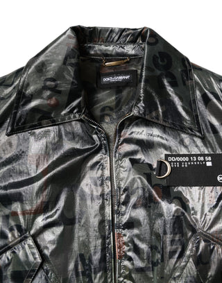 Green DG Logo Print Bomber Full Zip Jacket