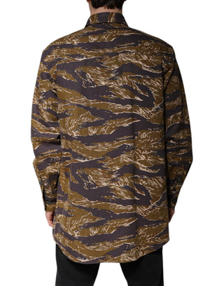 Brown Leopard Cotton Collared Coat Jacket