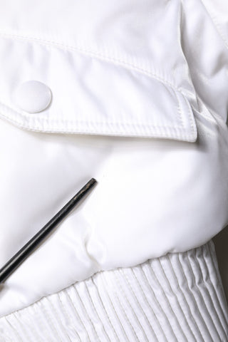 White Nylon Full Zip Cropped Bomber Jacket