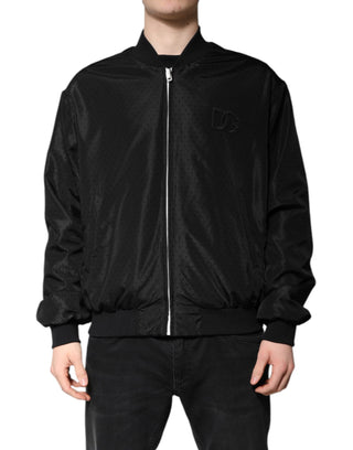 Chaqueta bomber negra de manga larga con cremallera completa