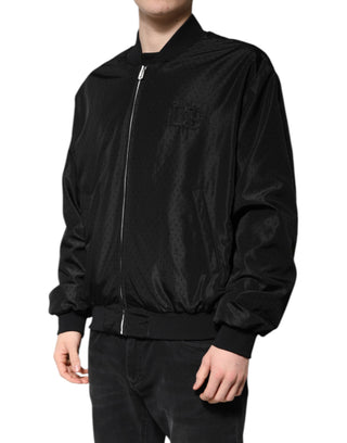 Chaqueta bomber negra de manga larga con cremallera completa