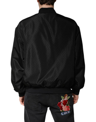 Chaqueta bomber negra de manga larga con cremallera completa