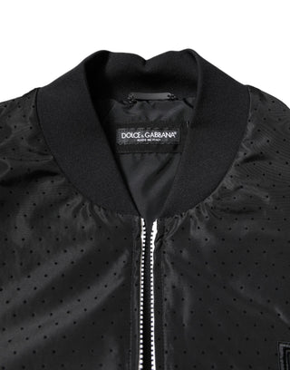 Chaqueta bomber negra de manga larga con cremallera completa