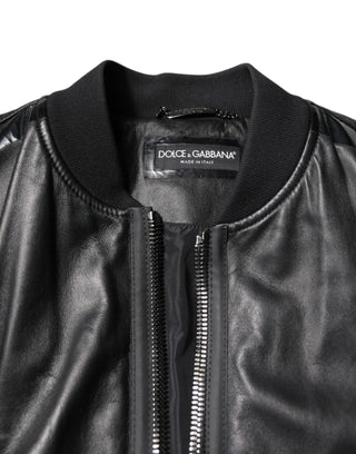 Black Lambskin Leather Biker Full Zip Jacket