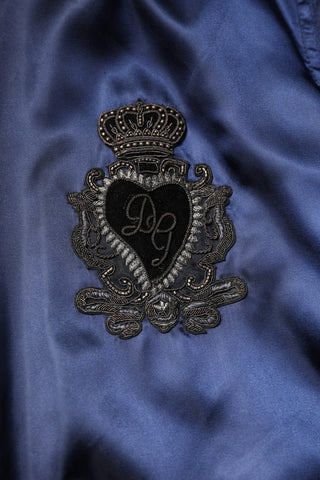Blauer Nylon DG Crown Bomberjacke mit durchgehendem Reißverschluss