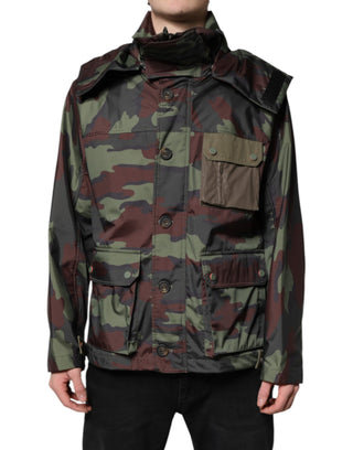 Chaqueta con capucha multicolor de camuflaje con botones