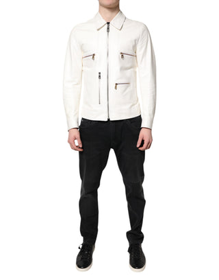 Chaqueta abrigo blanca con cuello y cremallera completa estilo biker