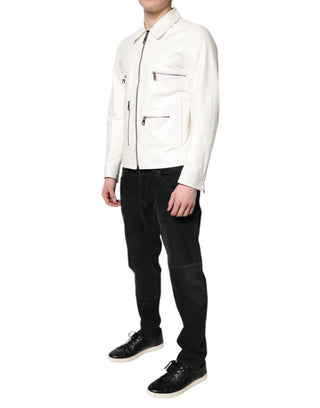 Chaqueta abrigo blanca con cuello y cremallera completa estilo biker