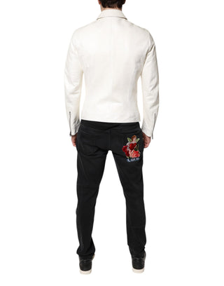 Chaqueta abrigo blanca con cuello y cremallera completa estilo biker
