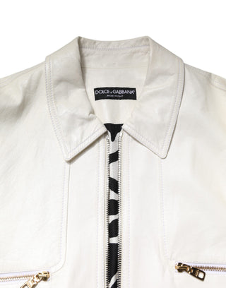Chaqueta abrigo blanca con cuello y cremallera completa estilo biker