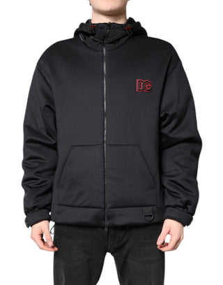 Schwarze Polyester-DG-Kapuzenjacke mit durchgehendem Reißverschluss