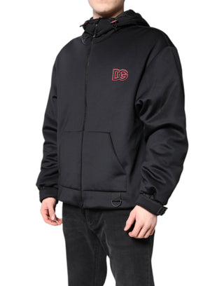 Schwarze Polyester-DG-Kapuzenjacke mit durchgehendem Reißverschluss