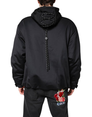 Schwarze Polyester-DG-Kapuzenjacke mit durchgehendem Reißverschluss