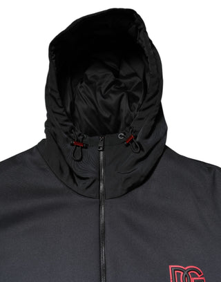 Schwarze Polyester-DG-Kapuzenjacke mit durchgehendem Reißverschluss