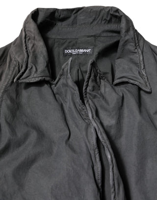 Black Solid Cotton Collared Coat Jacket