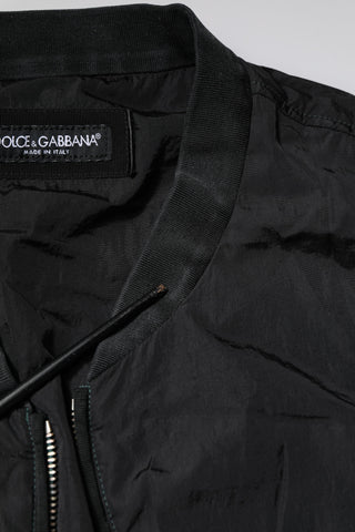 Black Nylon Logo Full Zip Bomber Jacket