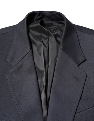 Dark Blue Cotton Men Jacket Coat Suit Blazer