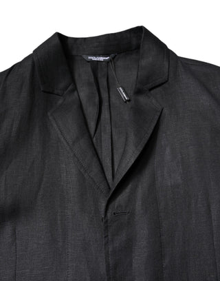 Schwarzer Leinen-Einreiher Blazer für Herren