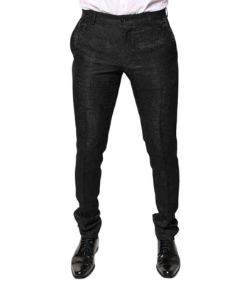 Schwarze Blumen-Jacquard-Hose mit mittlerer Bundhöhe